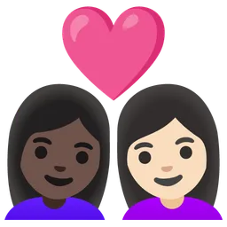 Couple with Heart: Woman, Woman, Dark Skin Tone, Light Skin Tone — Google