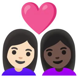 Couple with Heart: Woman, Woman, Light Skin Tone, Dark Skin Tone — Google