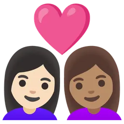 Couple with Heart: Woman, Woman, Light Skin Tone, Medium Skin Tone — Google