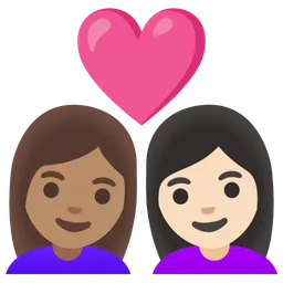 Couple with Heart: Woman, Woman, Medium Skin Tone, Light Skin Tone — Google