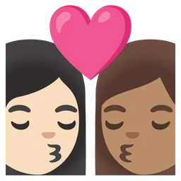 Kiss: Woman, Woman, Light Skin Tone, Medium Skin Tone — Google