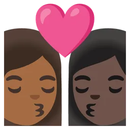 Kiss: Woman, Woman, Medium-Dark Skin Tone, Dark Skin Tone — Google