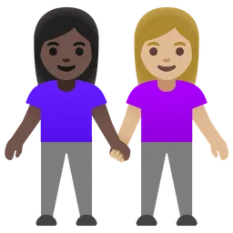 Women Holding Hands: Dark Skin Tone, Medium-Light Skin Tone — Google