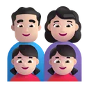 가족: 남자, 여자, 여자아이, 여자아이: 밝은 피부색