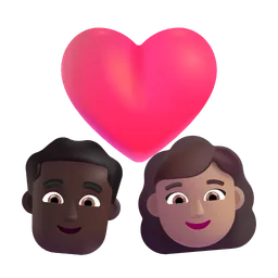Couple With Heart - Man: Dark Skin Tone, Woman: Medium Skin Tone Microsoft 3D Fluent