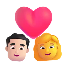 Couple With Heart - Man: Light Skin Tone, Woman: No Skin Tone Microsoft 3D Fluent