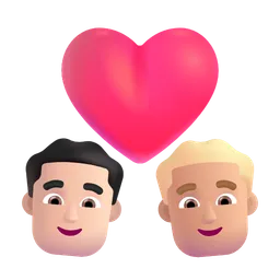 Couple with Heart: Man, Man, Light Skin Tone, Medium-Light Skin Tone Microsoft 3D Fluent