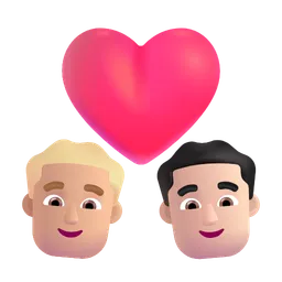 Couple with Heart: Man, Man, Medium-Light Skin Tone, Light Skin Tone Microsoft 3D Fluent