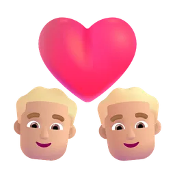 Couple with Heart: Man, Man, Medium-Light Skin Tone Microsoft 3D Fluent
