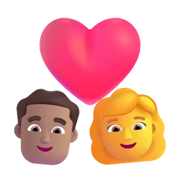 Couple With Heart - Man: Medium Skin Tone, Woman: No Skin Tone Microsoft 3D Fluent