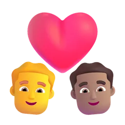 Couple With Heart - Man: No Skin Tone, Man: Medium Skin Tone Microsoft 3D Fluent