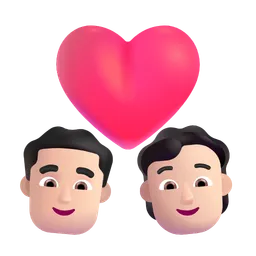 하트가 있는 커플: 남자, 사람, 밝은 피부 톤 Microsoft 3D Fluent