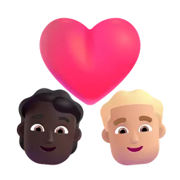 Couple With Heart: Person, Man, Dark Skin Tone, Medium-Light Skin Tone Microsoft 3D Fluent