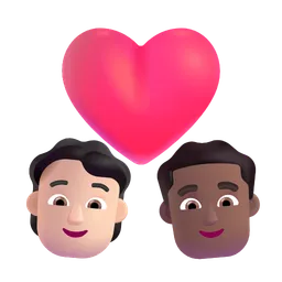 Couple With Heart: Person, Man, Light Skin Tone, Medium-Dark Skin Tone Microsoft 3D Fluent