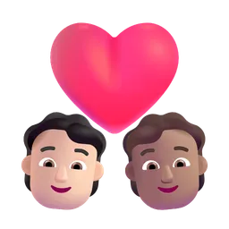 Couple with Heart: Person, Person, Light Skin Tone, Medium Skin Tone Microsoft 3D Fluent
