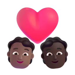 Couple with Heart: Person, Person, Medium-Dark Skin Tone, Dark Skin Tone Microsoft 3D Fluent