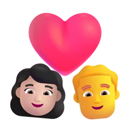 Couple With Heart - Woman: Light Skin Tone, Man: No Skin Tone Microsoft 3D Fluent