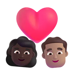 Couple with Heart: Woman, Man, Dark Skin Tone, Medium Skin Tone Microsoft 3D Fluent