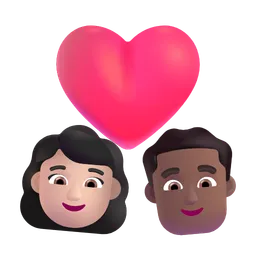 Couple with Heart: Woman, Man, Light Skin Tone, Medium-Dark Skin Tone Microsoft 3D Fluent