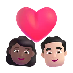Couple with Heart: Woman, Man, Medium-Dark Skin Tone, Light Skin Tone Microsoft 3D Fluent