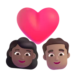 Couple with Heart: Woman, Man, Medium-Dark Skin Tone, Medium Skin Tone Microsoft 3D Fluent