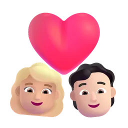 하트가 있는 커플: 여자, 사람, Medium-밝은 피부 톤, 밝은 피부 톤 Microsoft 3D Fluent