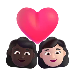 Couple with Heart: Woman, Woman, Dark Skin Tone, Light Skin Tone Microsoft 3D Fluent