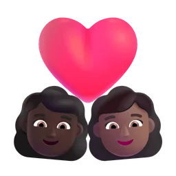Couple with Heart: Woman, Woman, Dark Skin Tone, Medium-Dark Skin Tone Microsoft 3D Fluent