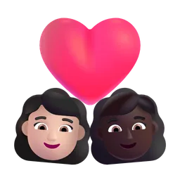 Couple with Heart: Woman, Woman, Light Skin Tone, Dark Skin Tone Microsoft 3D Fluent
