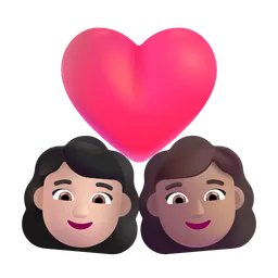 Couple with Heart: Woman, Woman, Light Skin Tone, Medium Skin Tone Microsoft 3D Fluent