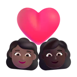 Couple with Heart: Woman, Woman, Medium-Dark Skin Tone, Dark Skin Tone Microsoft 3D Fluent