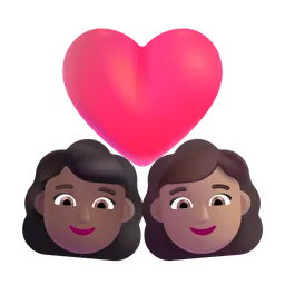 Couple with Heart: Woman, Woman, Medium-Dark Skin Tone, Medium Skin Tone Microsoft 3D Fluent