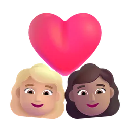Couple with Heart: Woman, Woman, Medium-Light Skin Tone, Medium Skin Tone Microsoft 3D Fluent