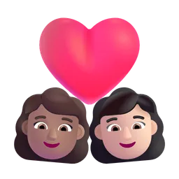 Couple with Heart: Woman, Woman, Medium Skin Tone, Light Skin Tone Microsoft 3D Fluent