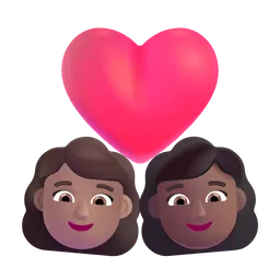 Couple with Heart: Woman, Woman, Medium Skin Tone, Medium-Dark Skin Tone Microsoft 3D Fluent