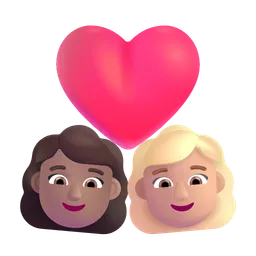 Couple with Heart: Woman, Woman, Medium Skin Tone, Medium-Light Skin Tone Microsoft 3D Fluent