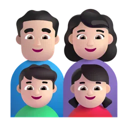 가족: 남자, 여자, 남자아이, 여자아이: 밝은 피부색 Microsoft 3D Fluent