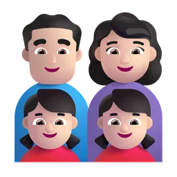 가족: 남자, 여자, 여자아이, 여자아이: 밝은 피부색 Microsoft 3D Fluent