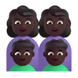 가족: 여자, 여자, 남자아이, 남자아이: 어두운 피부색 Microsoft 3D Fluent