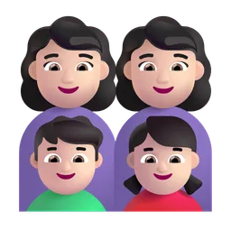 가족: 여자, 여자, 여자아이, 남자아이: 밝은 피부색 Microsoft 3D Fluent
