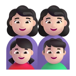가족: 여자, 여자, 여자아이, 남자아이: 밝은 피부색 Microsoft 3D Fluent