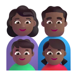 Family - Woman: Medium-Dark Skin Tone, Man: Medium-Dark Skin Tone, Boy: Medium-Dark Skin Tone, Girl: Medium-Dark Skin Tone Microsoft 3D Fluent