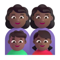 Family - Woman: Medium-Dark Skin Tone, Woman: Medium-Dark Skin Tone, Boy: Medium-Dark Skin Tone, Girl: Medium-Dark Skin Tone Microsoft 3D Fluent