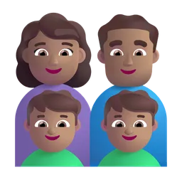 Family - Woman: Medium Skin Tone, Man: Medium Skin Tone, Boy: Medium Skin Tone, Boy: Medium Skin Tone Microsoft 3D Fluent