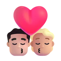 Kiss: Man, Person, Light Skin Tone, Medium-Light Skin Tone Microsoft 3D Fluent