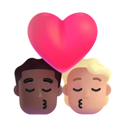 Kiss: Man, Person, Medium-Dark Skin Tone, Medium-Light Skin Tone Microsoft 3D Fluent