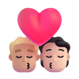 Kiss: Man, Person, Medium-Light Skin Tone, Light Skin Tone Microsoft 3D Fluent