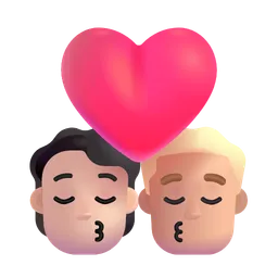 Kiss: Person, Man, Light Skin Tone, Medium-Light Skin Tone Microsoft 3D Fluent