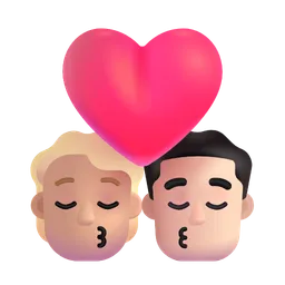 Kiss: Person, Man, Medium-Light Skin Tone, Light Skin Tone Microsoft 3D Fluent
