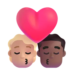 Kiss: Person, Man, Medium-Light Skin Tone, Medium-Dark Skin Tone Microsoft 3D Fluent